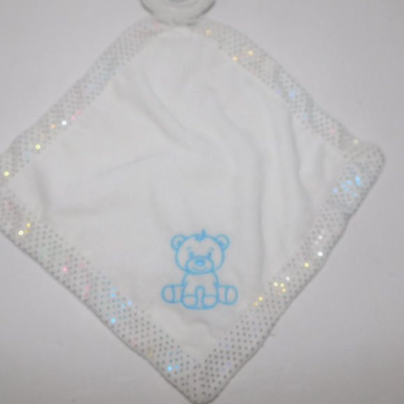 White Blue Teddy Bear Rainbow Sparkles Security Blanket Plush Baby Lovey nunu - Picture 4 of 6